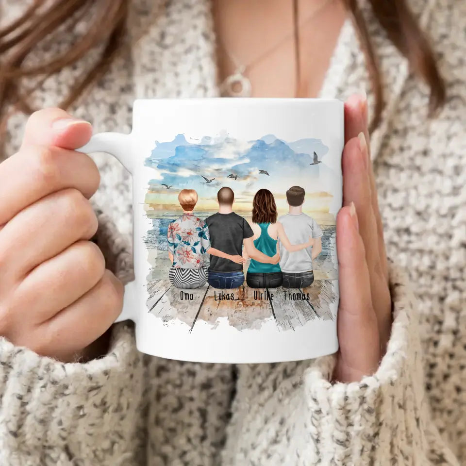 Personalisierte Tasse für Oma (1 Frau + 2 Männer + 1 Oma)