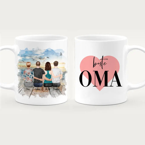 Personalisierte Tasse für Oma (1 Frau + 2 Männer + 1 Oma)
