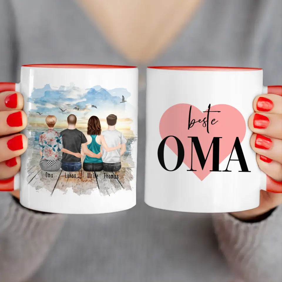 Personalisierte Tasse für Oma (1 Frau + 2 Männer + 1 Oma)