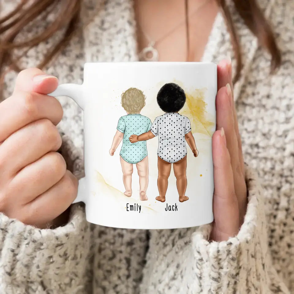 Personalisierte Tasse mit 2 Babys (stehend)