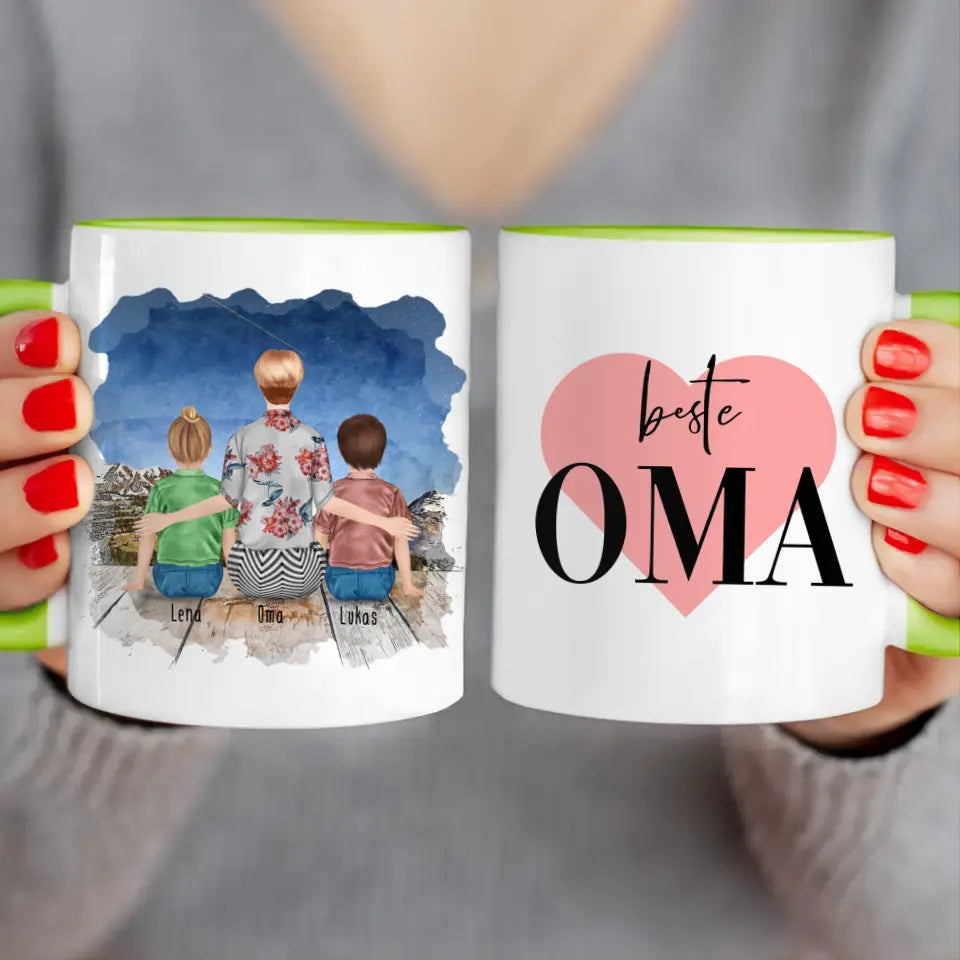 Personalisierte Tasse für Oma (2 Kinder + 1 Oma)