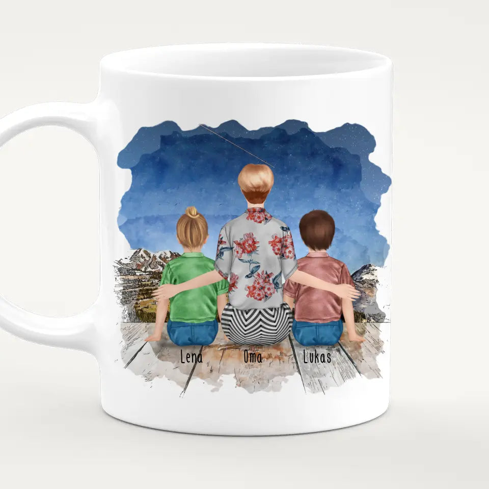 Personalisierte Tasse für Oma (2 Kinder + 1 Oma)