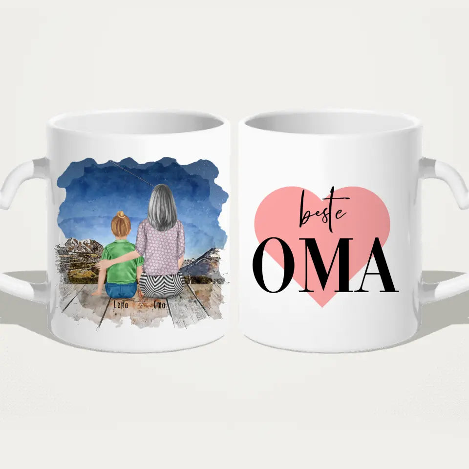 Personalisierte Tasse für Oma (1 Kind + 1 Oma)