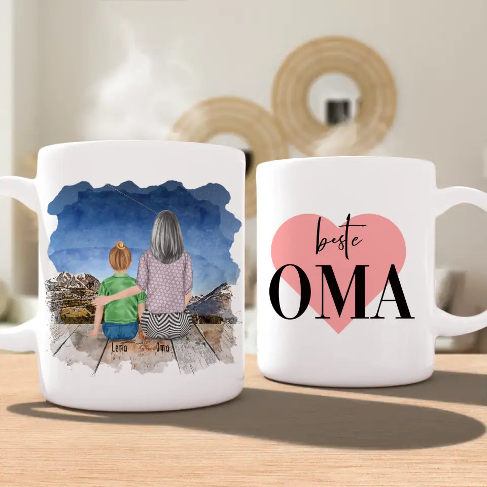 Personalisierte Tasse für Oma (1 Kind + 1 Oma)