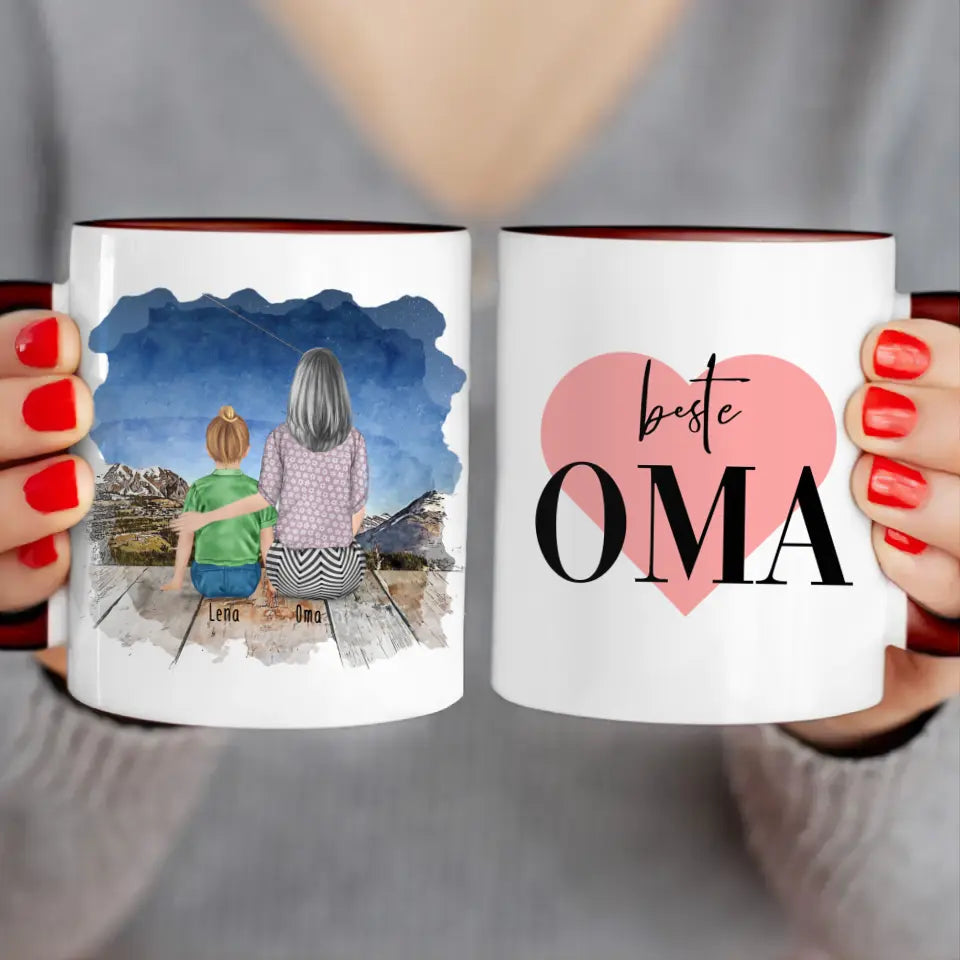 Personalisierte Tasse für Oma (1 Kind + 1 Oma)