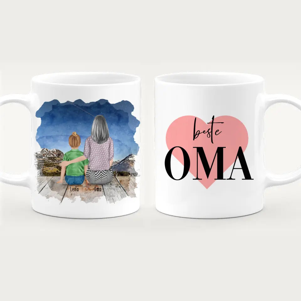 Personalisierte Tasse für Oma (1 Kind + 1 Oma)