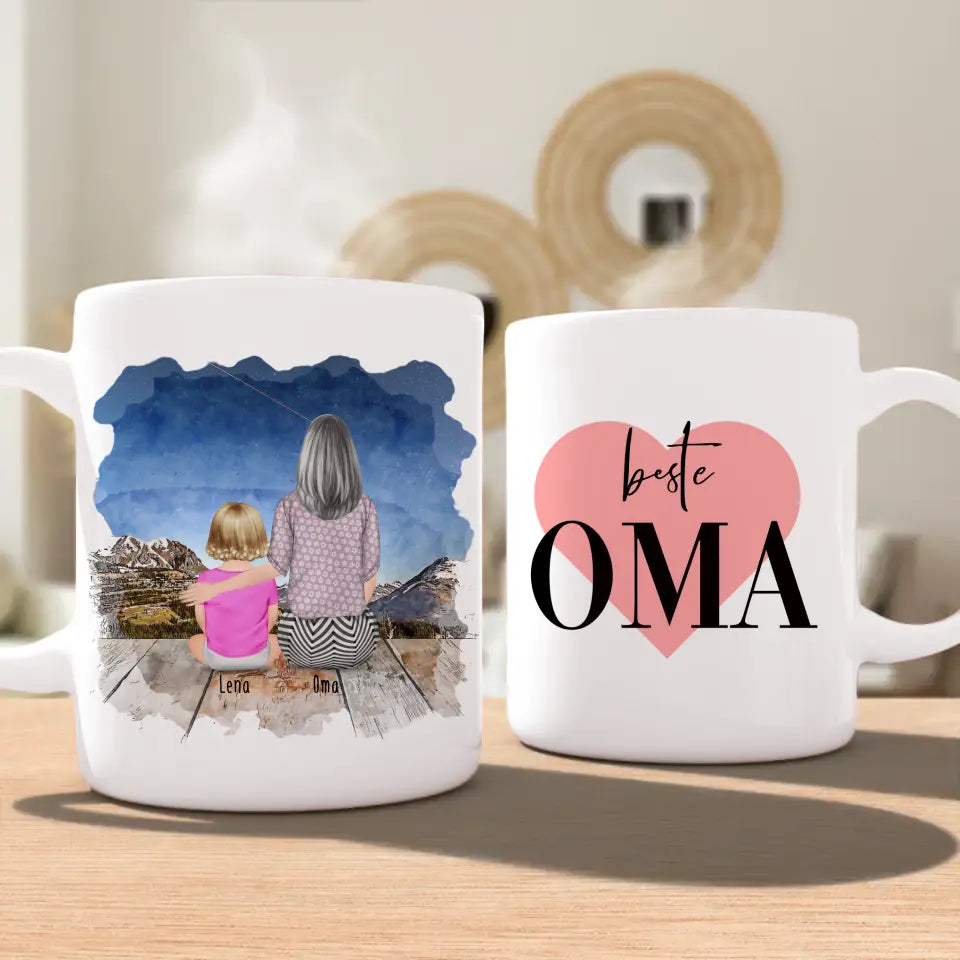 Personalisierte Tasse für Oma (1 Baby + 1 Oma)