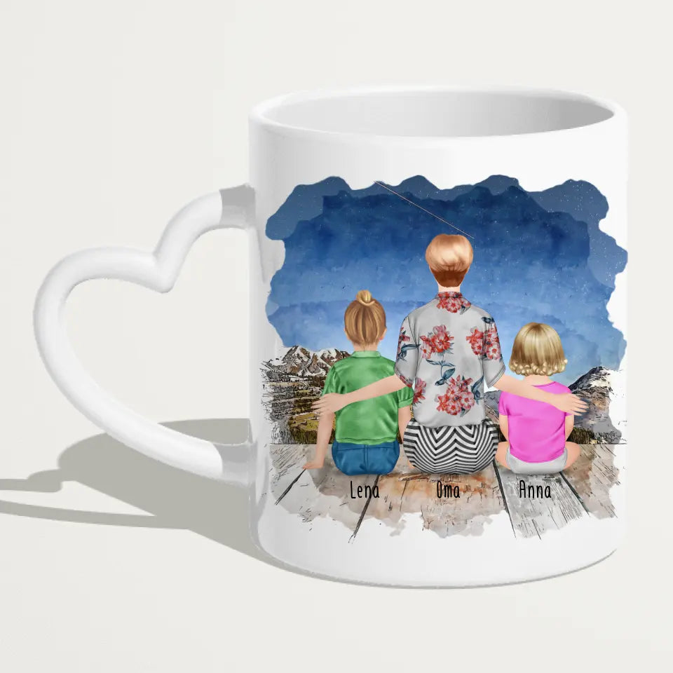 Personalisierte Tasse für Oma (1 Baby + 1 Kind + 1 Oma)