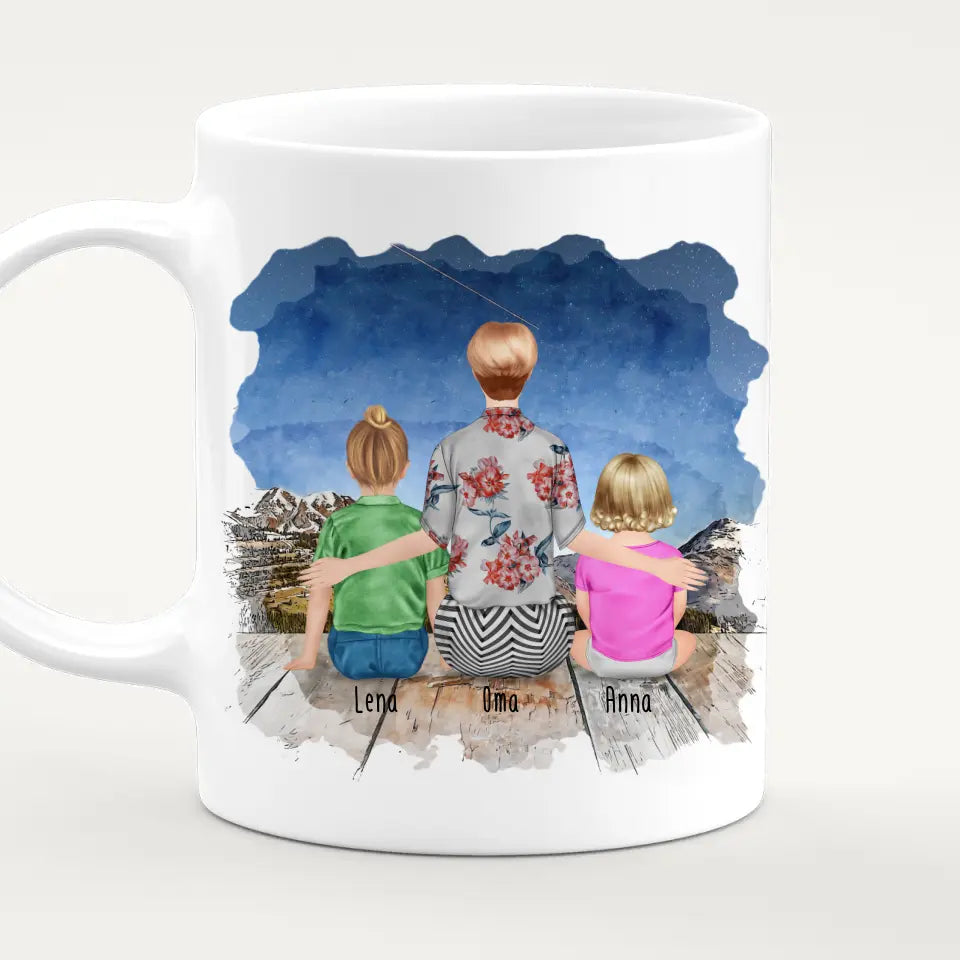 Personalisierte Tasse für Oma (1 Baby + 1 Kind + 1 Oma)