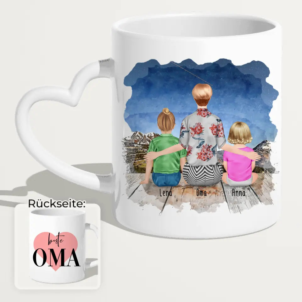 Personalisierte Tasse für Oma (1 Baby + 1 Kind + 1 Oma)