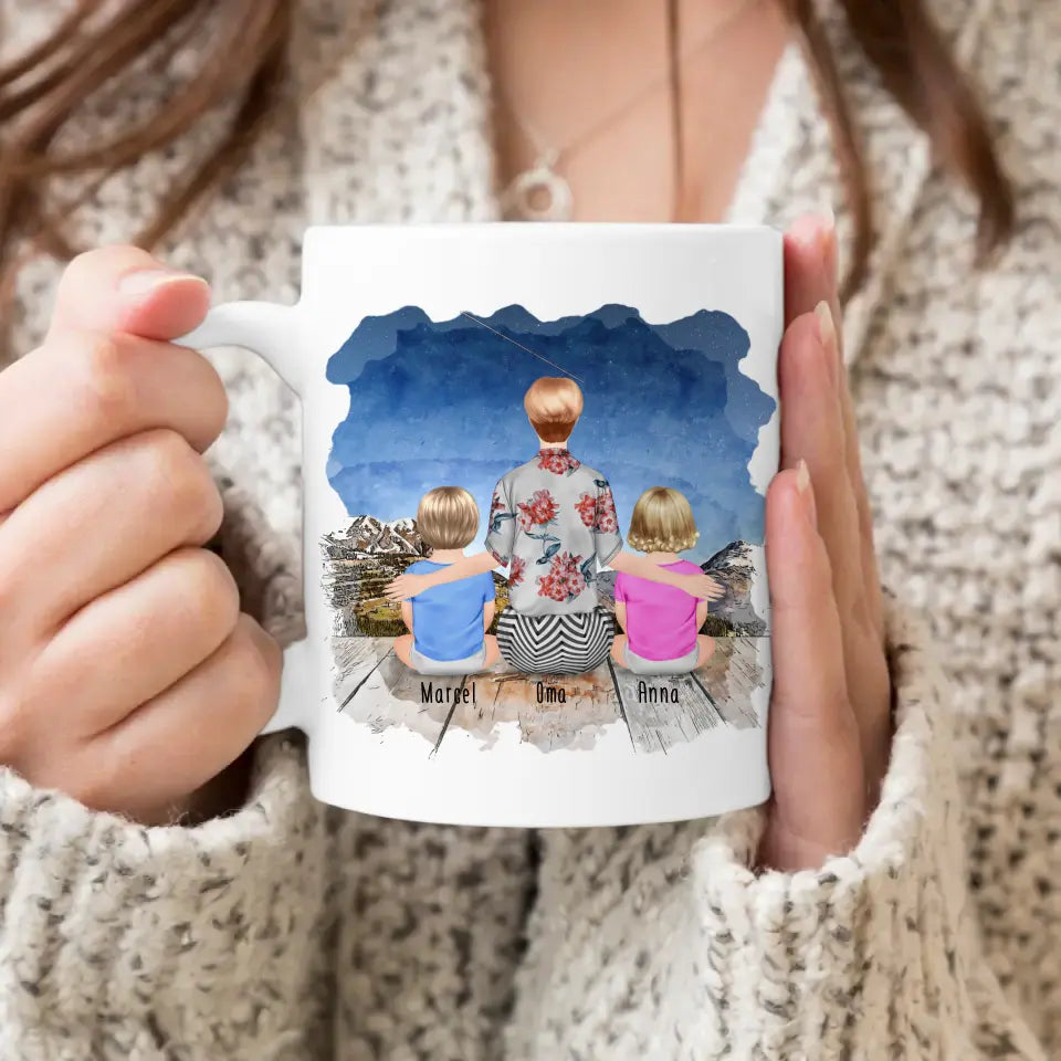 Personalisierte Tasse für Oma (2 Babys + 1 Oma)