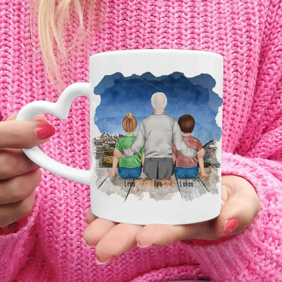 Personalisierte Tasse für Opa (2 Kinder + 1 Opa)