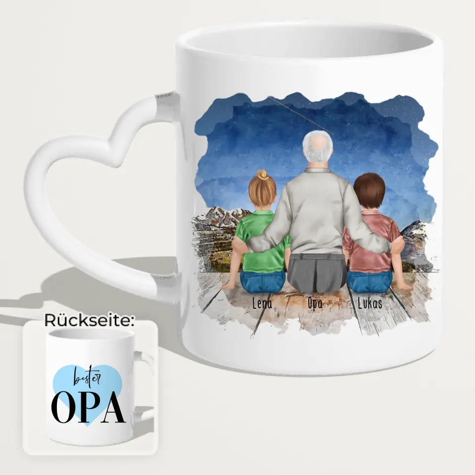 Personalisierte Tasse für Opa (2 Kinder + 1 Opa)