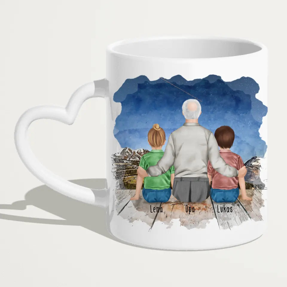 Personalisierte Tasse für Opa (2 Kinder + 1 Opa)