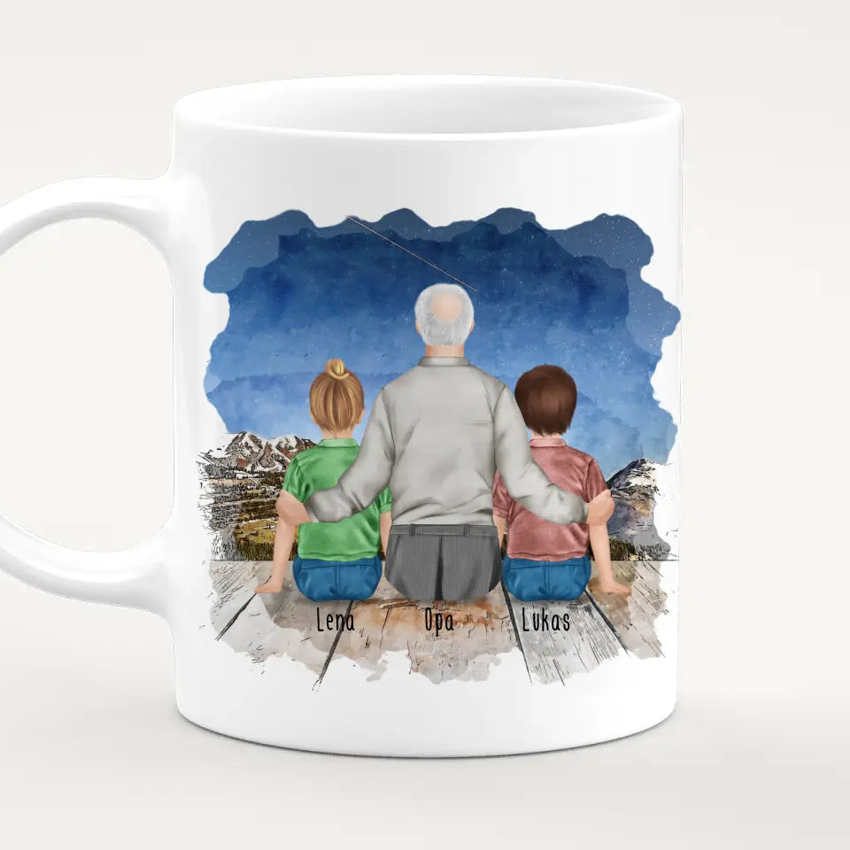 Personalisierte Tasse für Opa (2 Kinder + 1 Opa)