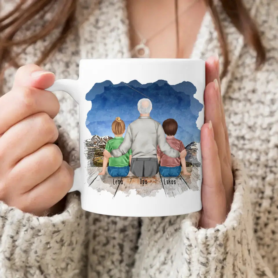 Personalisierte Tasse für Opa (2 Kinder + 1 Opa)