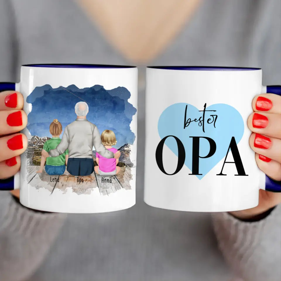 Personalisierte Tasse für Opa (1 Baby + 1 Kind + 1 Opa)