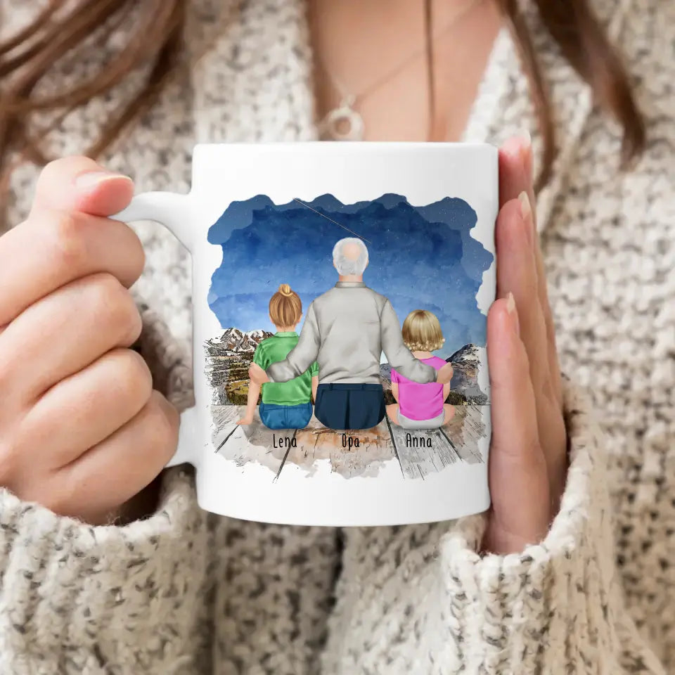 Personalisierte Tasse für Opa (1 Baby + 1 Kind + 1 Opa)