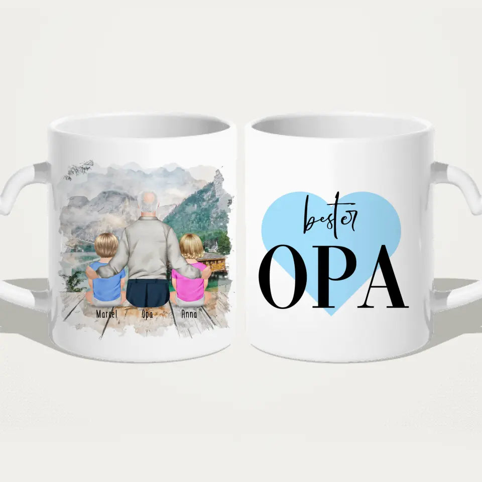 Personalisierte Tasse für Opa (2 Babys + 1 Opa)