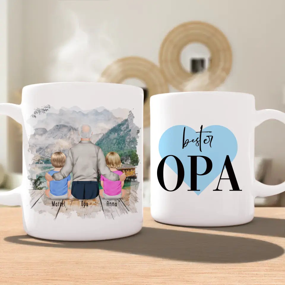 Personalisierte Tasse für Opa (2 Babys + 1 Opa)