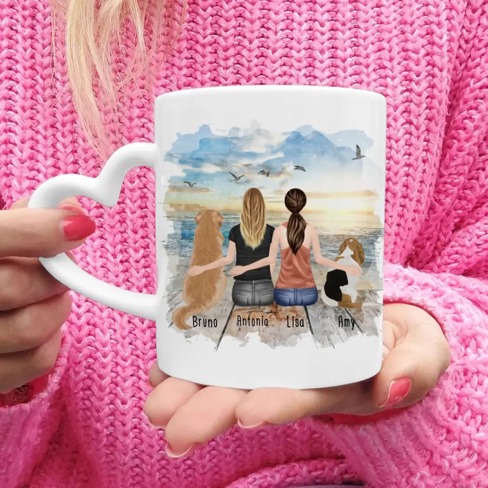 Personalisierte Tasse mit Hunden und Frauen (2 Hunde + 2 Frauen)