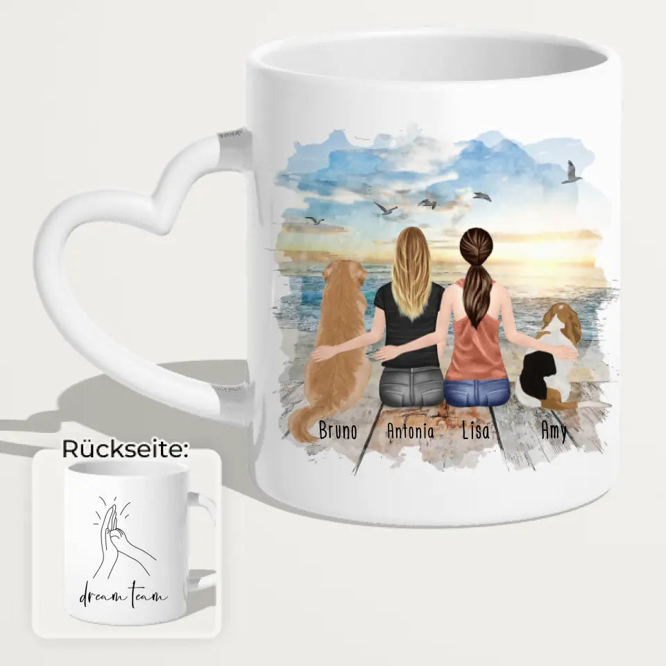 Personalisierte Tasse mit Hunden und Frauen (2 Hunde + 2 Frauen)