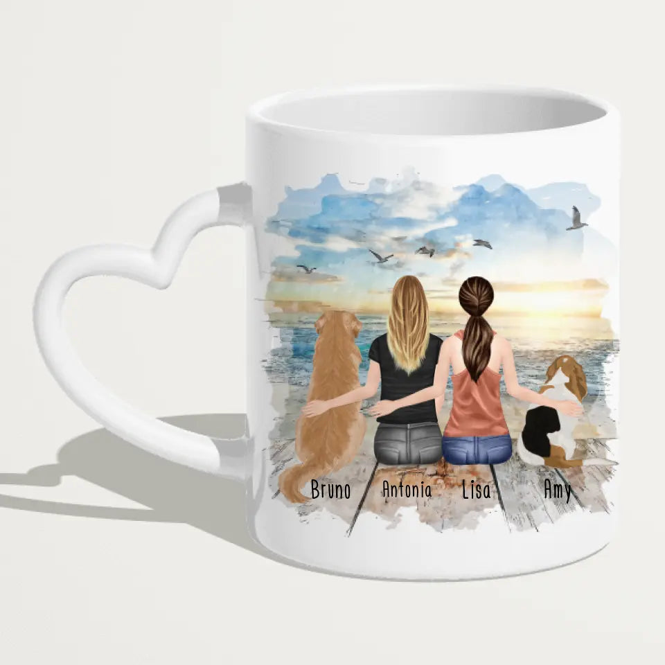 Personalisierte Tasse mit Hunden und Frauen (2 Hunde + 2 Frauen)