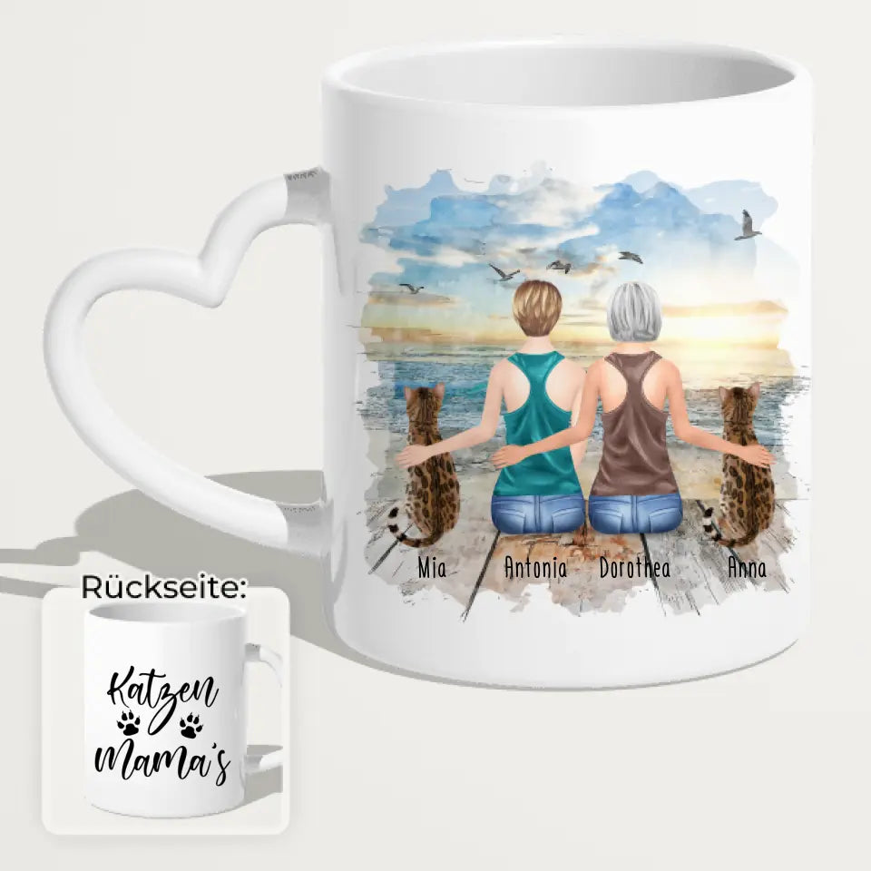 Personalisierte Tasse mit Katzen und Frauen (2 Katzen + 2 Frauen)