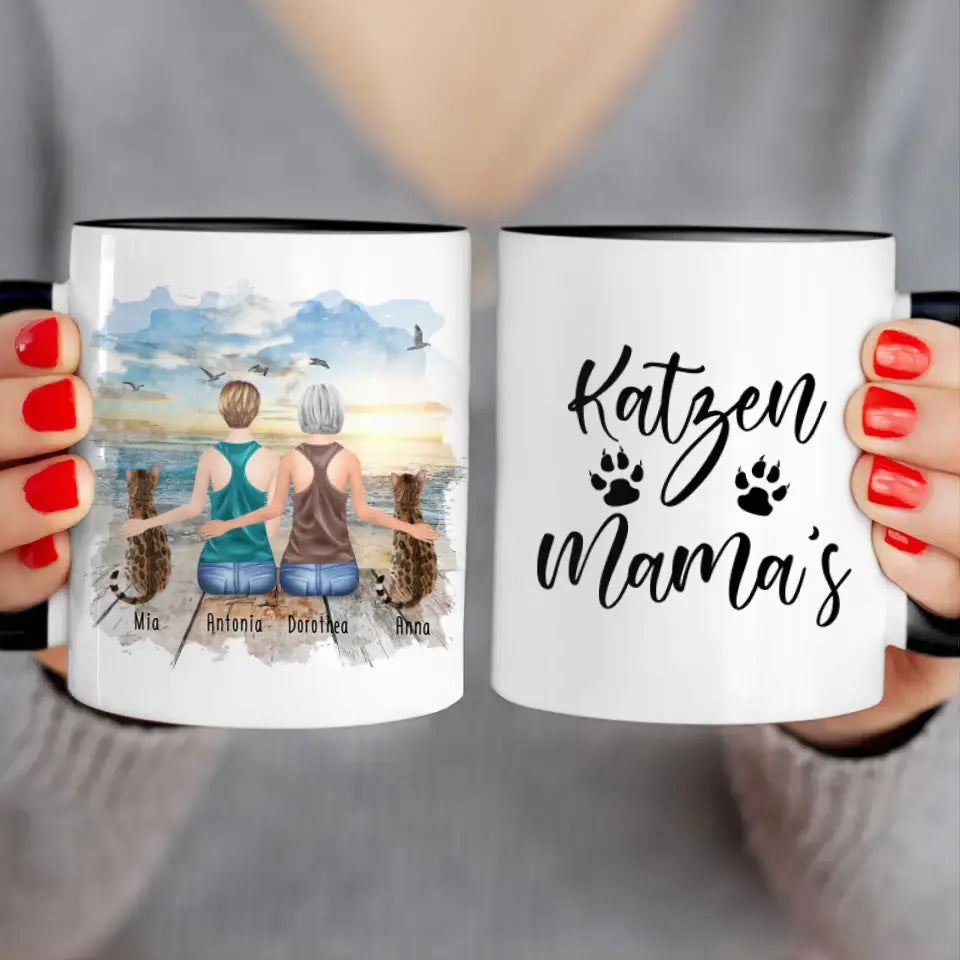 Personalisierte Tasse mit Katzen und Frauen (2 Katzen + 2 Frauen)