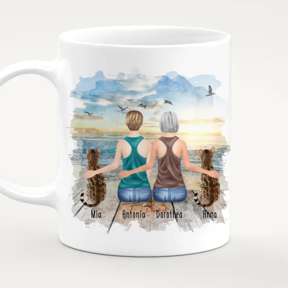 Personalisierte Tasse mit Katzen und Frauen (2 Katzen + 2 Frauen)