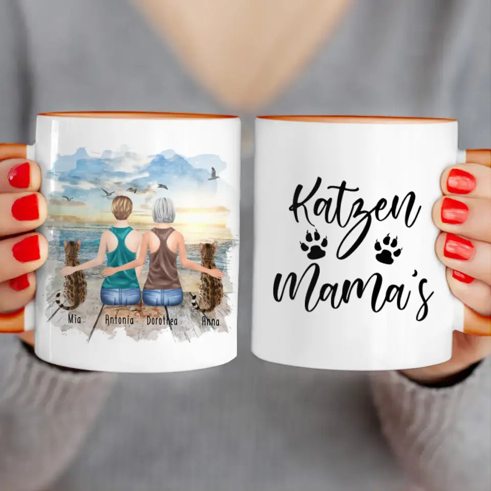 Personalisierte Tasse mit Katzen und Frauen (2 Katzen + 2 Frauen)