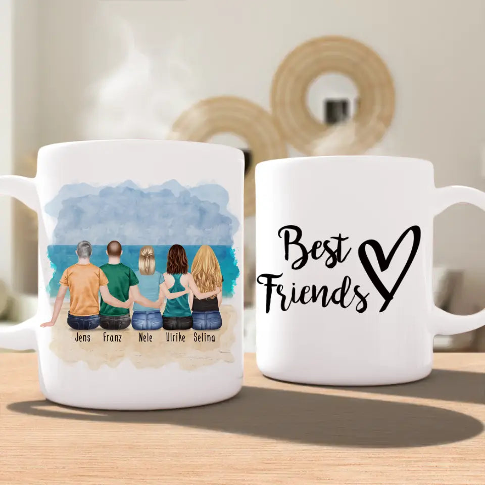 Personalisierte Tasse - Beste Freunde (3 Frauen + 2 Männer)