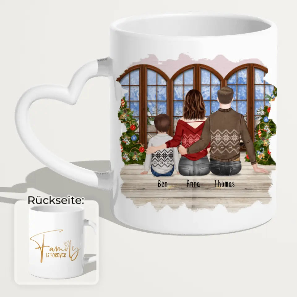 Personalisierte Tasse mit Familie (1 Kind/Baby) - Weihnachtstasse