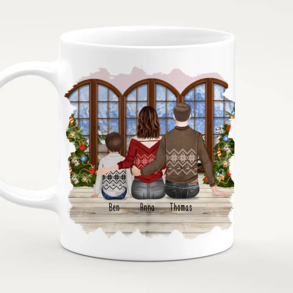 Personalisierte Tasse mit Familie (1 Kind/Baby) - Weihnachtstasse