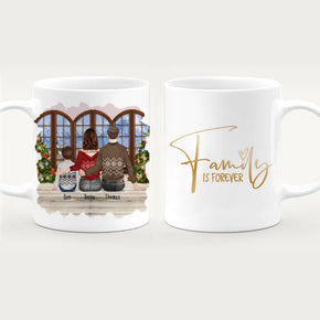 Personalisierte Tasse mit Familie (1 Kind/Baby) - Weihnachtstasse