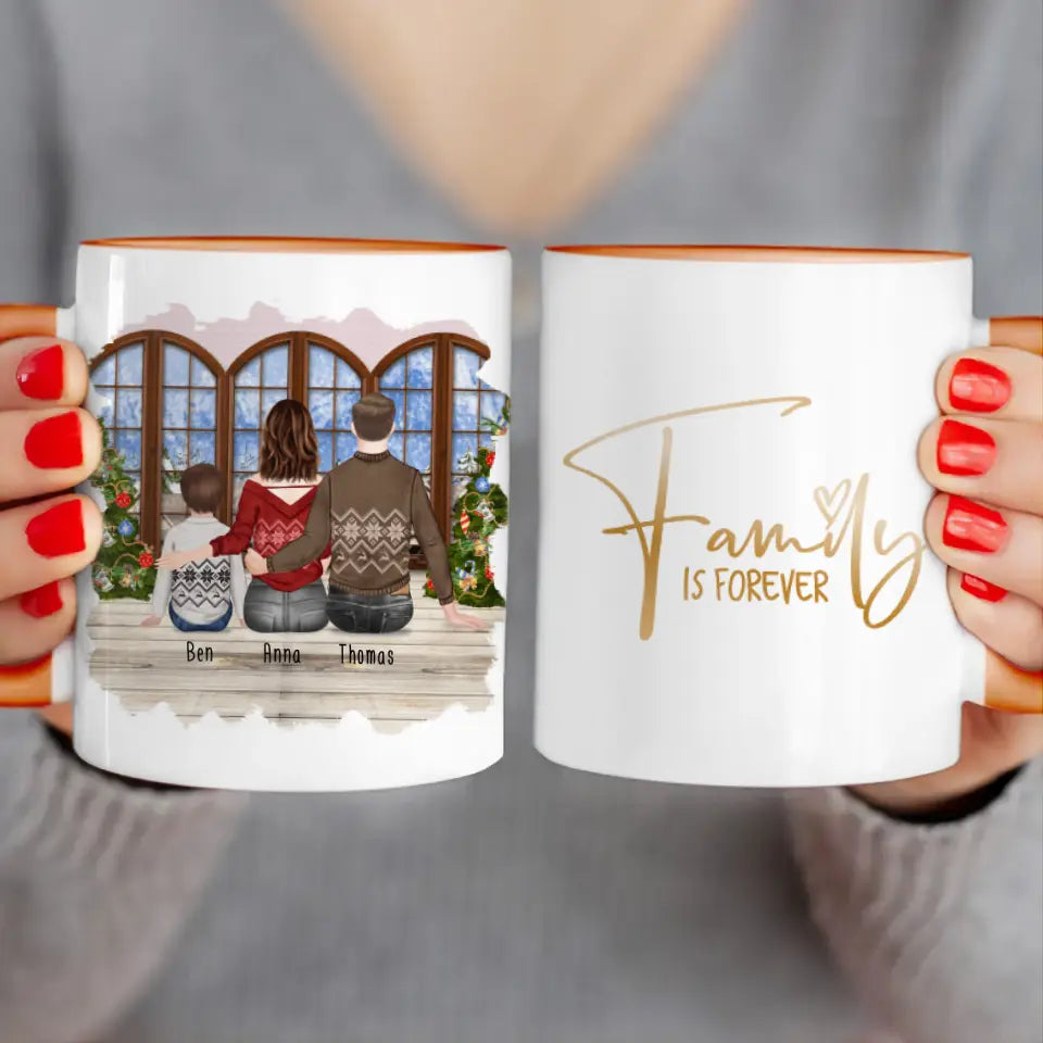 Personalisierte Tasse mit Familie (1 Kind/Baby) - Weihnachtstasse