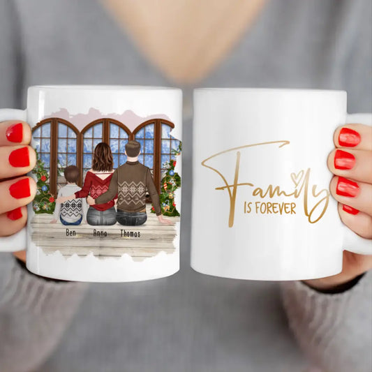 Personalisierte Tasse mit Familie (1 Kind/Baby) - Weihnachtstasse