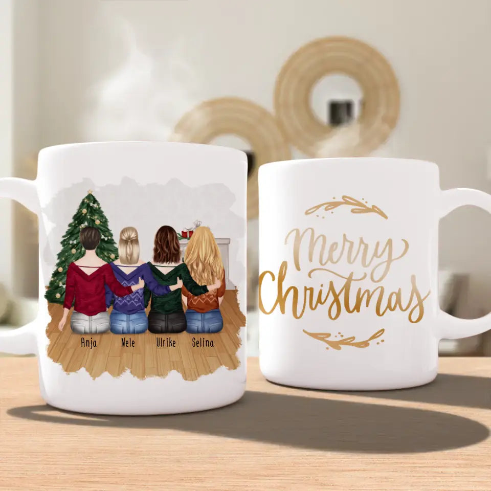 Personalisierte Tasse für Beste Freundinnen (4 Freundinnen) - Weihnachtstasse