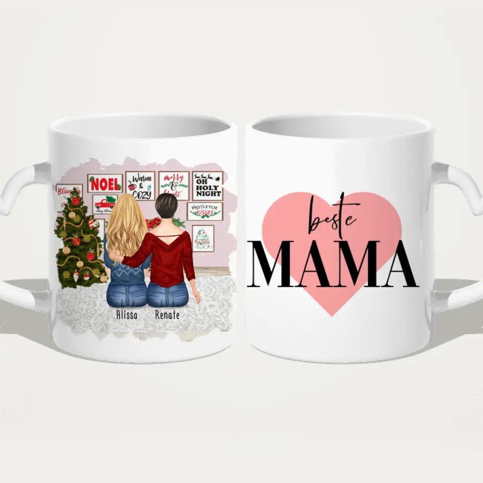 Personalisierte Tasse mit Mutter/Tochter (1 Tochter) - Weihnachtstasse