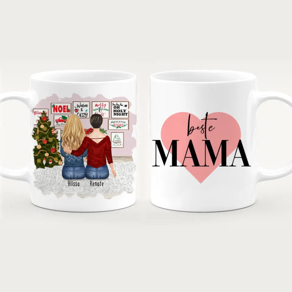 Personalisierte Tasse mit Mutter/Tochter (1 Tochter) - Weihnachtstasse