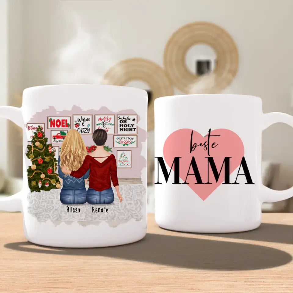 Personalisierte Tasse mit Mutter/Tochter (1 Tochter) - Weihnachtstasse