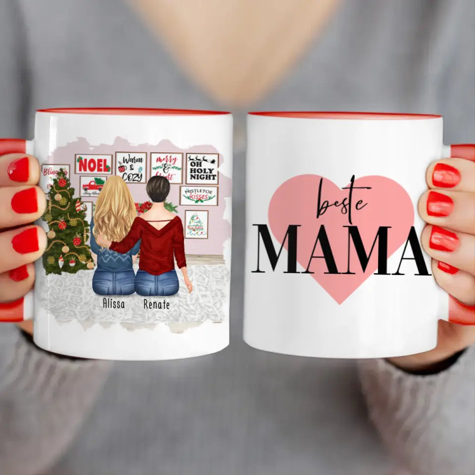 Personalisierte Tasse mit Mutter/Tochter (1 Tochter) - Weihnachtstasse