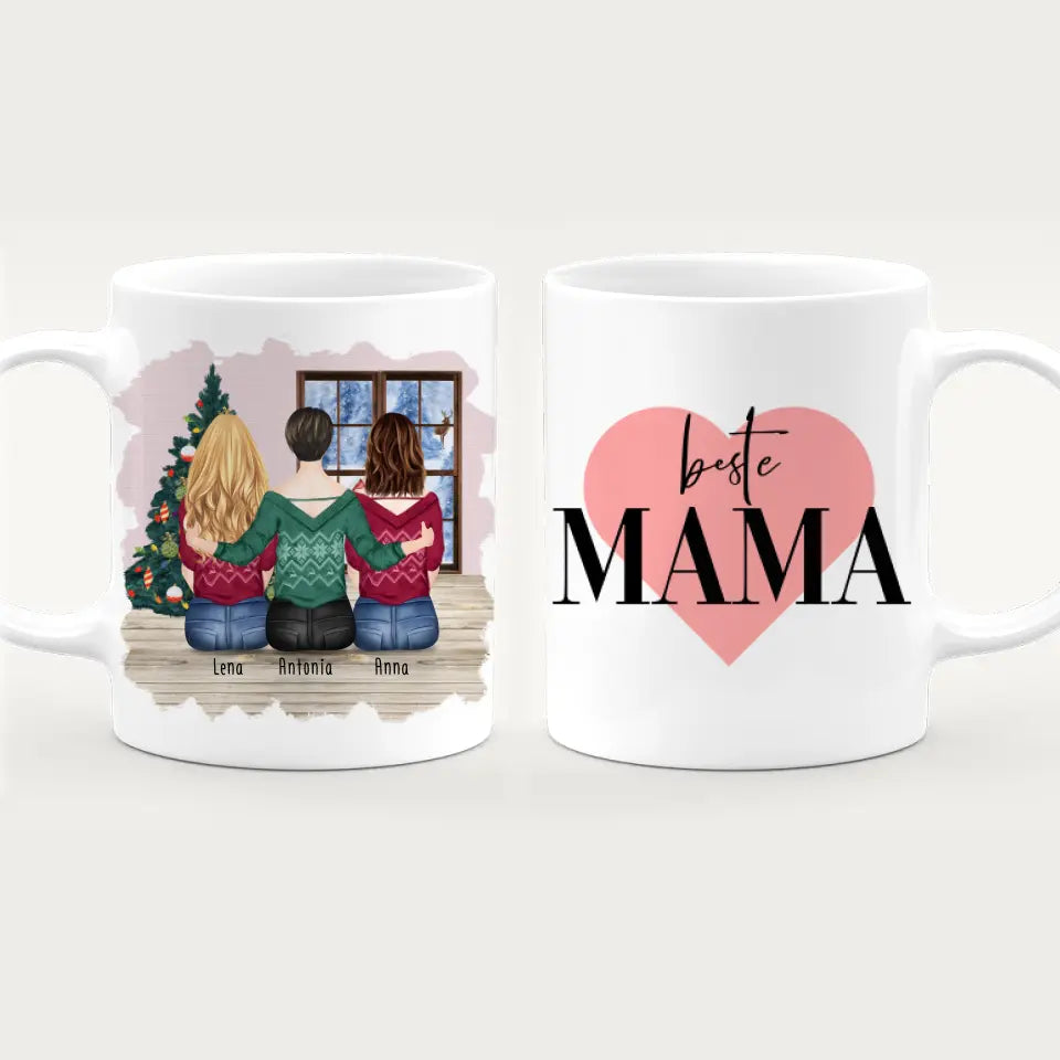 Personalisierte Tasse mit Mutter/Tochter (2 Töchter) - Weihnachtstasse