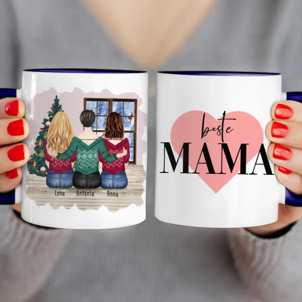 Personalisierte Tasse mit Mutter/Tochter (2 Töchter) - Weihnachtstasse