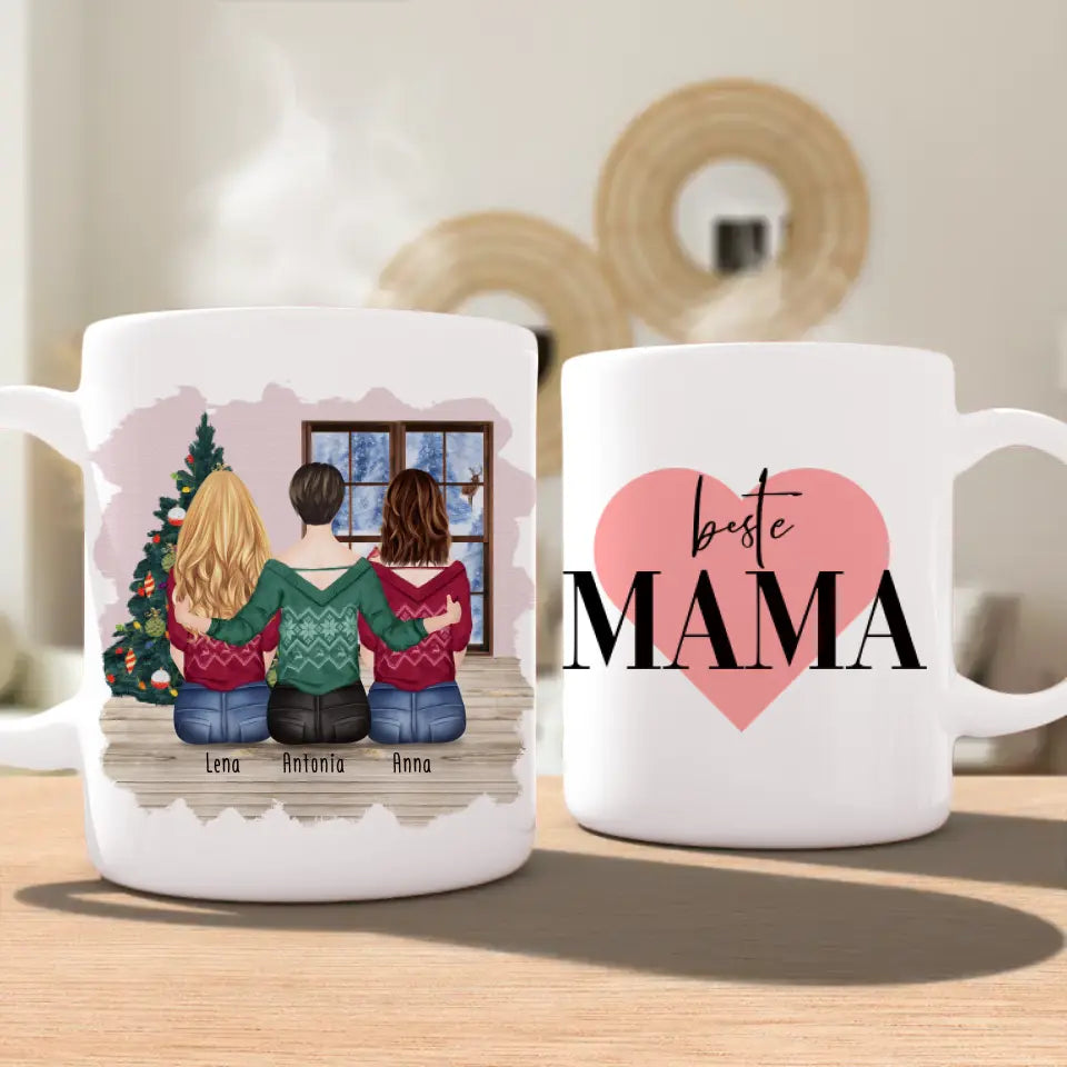 Personalisierte Tasse mit Mutter/Tochter (2 Töchter) - Weihnachtstasse