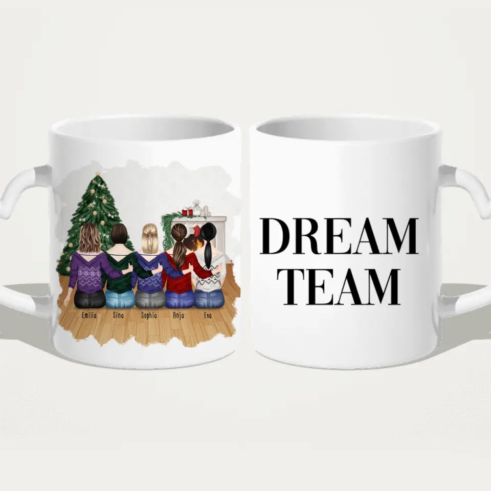 Personalisierte Tasse für Beste Freundinnen (5 Freundinnen) - Weihnachtstasse