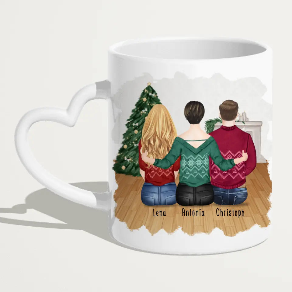 Personalisierte Tasse mit Mutter/Tochter/Sohn (1 Tochter + 1 Sohn) - Weihnachtstasse