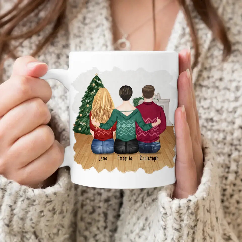 Personalisierte Tasse mit Mutter/Tochter/Sohn (1 Tochter + 1 Sohn) - Weihnachtstasse