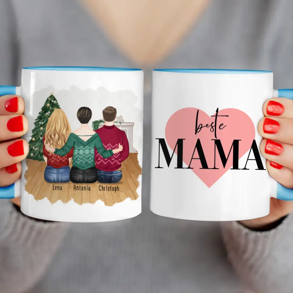 Personalisierte Tasse mit Mutter/Tochter/Sohn (1 Tochter + 1 Sohn) - Weihnachtstasse