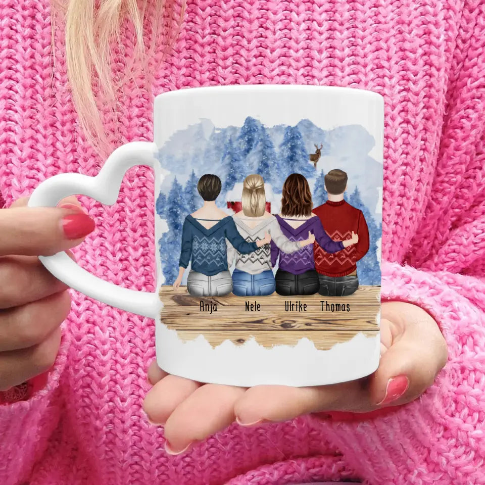 Personalisierte Tasse mit Mutter/Tochter/Sohn (2 Töchter + 1 Sohn) - Weihnachtstasse